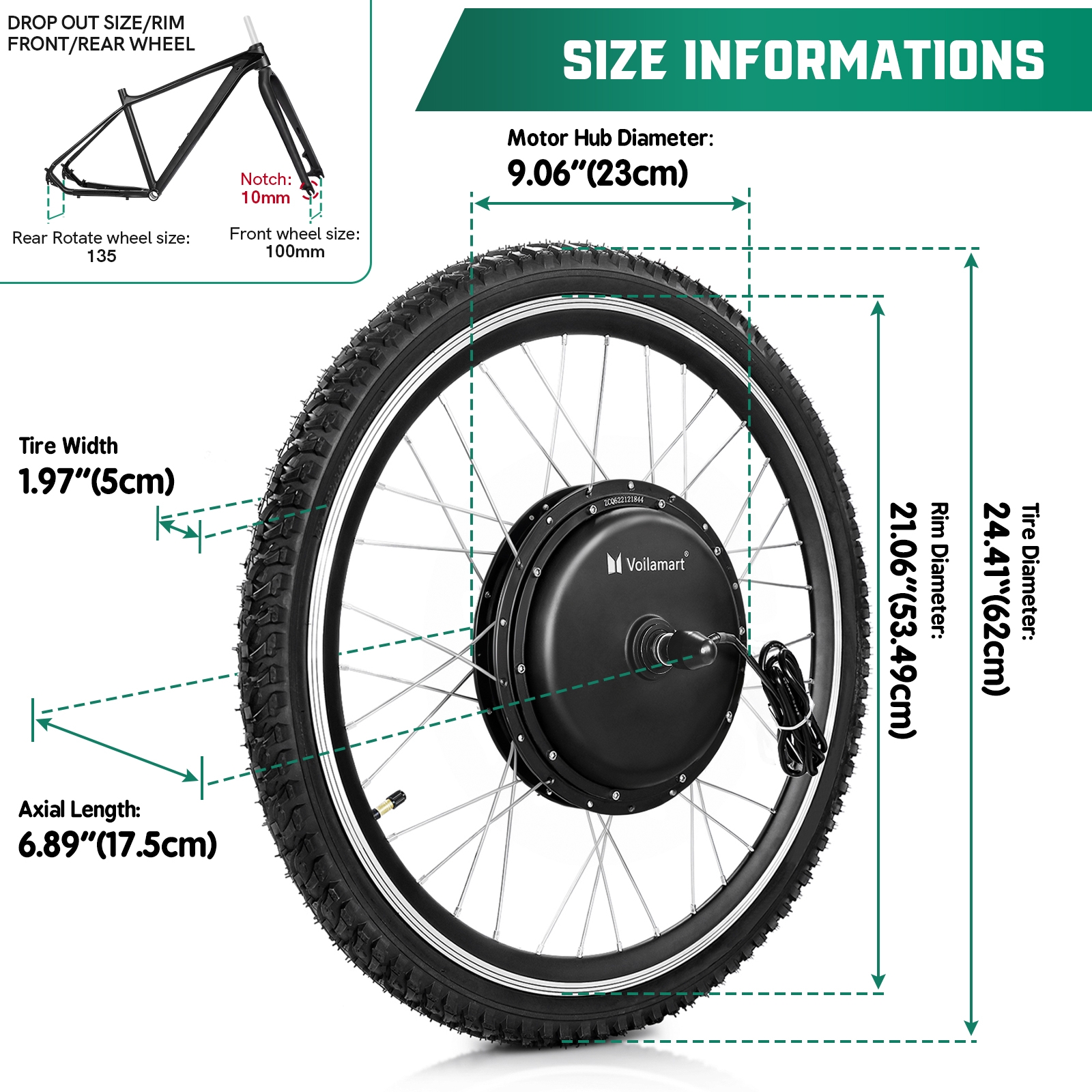 Voilamart 24 Electric Bicycle Front Wheel E Bike Motor Conversion Kit Cycling